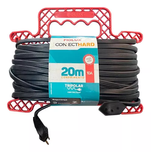 EXTENSÃO 20,0 METROS PRETA 1 TOMADA 2 PINO + TERRA PP 20A CABIDE