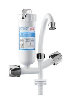 TORNEIRA PLÁSTICA 1/2” COZINHA MESA BRANCA E CROMADO  BICA MÓVEL COM FILTRO