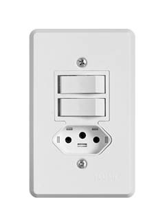 CONJUNTO DE INTERRUPTOR COM 2 SIMPLES E 1 TOMADA 2P+T DE 10 LINHA PRATIKA