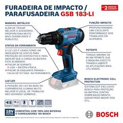 FURADEIRA/PARA BAT 18V BAT+MAL GSB183-LI