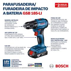 FURADEIRA/PARA BAT 18V 2BAT+MAL GSB185LI