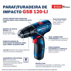 FURADEIRA/PARA BAT 12V BAT+MAL GSB120-LI