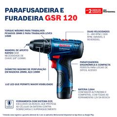 FURADEIRA/PARA BAT 12V BAT+MAL GSR120-LI